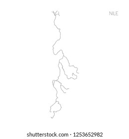 Map Of Nile River Drainage Basin. Simple Thin Outline Vector Illustration.