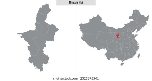 map of Ningxia Hui province of China and location on Chinese map