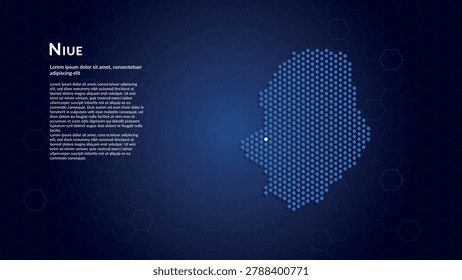 Map of Niue. Digital dot map highlighting the country's most important cities. Created using a precise pattern of small dots that form the recognizable silhouette of the country. Technology themed digital projects
