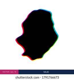 Map of Niue in multicolor style on the border vector design template