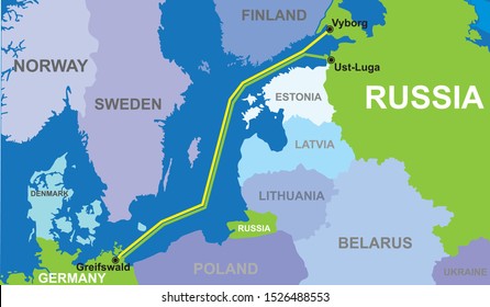 map of Nord stream 2 vector illustration