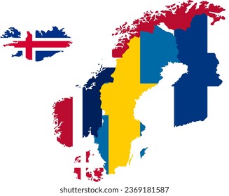 Map of the Nordic Countries With Flag Fill