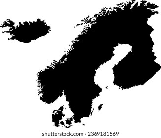 Map of the Nordic Countries Silhouette