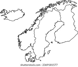 Map of the Nordic Countries With Thick Outline