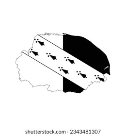 The map of the Norfolk county with its flag in white and black colours isolated on white background. Vector illustration
