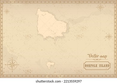 Map of Norfolk Island in the old style, brown graphics in retro fantasy style.