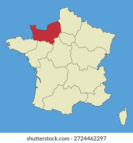 Mapa de Normandía en un mapa Vector de Francia. Regiones de Francia. Ilustración vectorial.