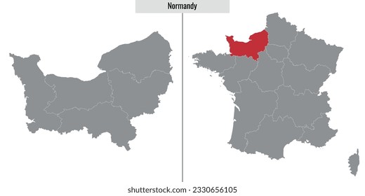 map of Normandy region of France and location on French map