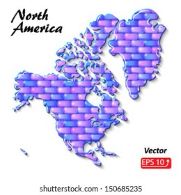 Map of North America brick , isolated on white background vector