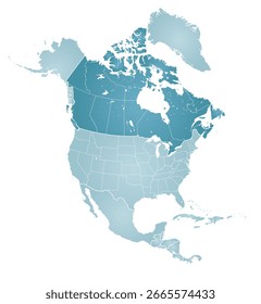 Karte von Nordamerika mit Kanada hervorgehoben