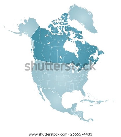 Map of North America with Canada highlighted