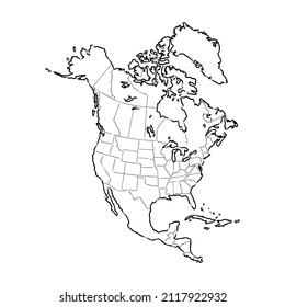 mapa de américa del norte. esquema vectorial de américa del norte