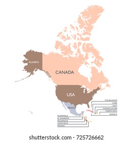Map of North America continent. Vector illustration