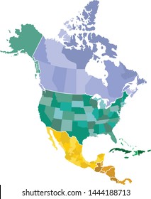 Map Of North America With Countries And States