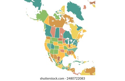 Map of North america isolated modern colorful style. for website layouts, background, education, precise, customizable, Travel worldwide, map silhouette backdrop, earth geography, political, reports. 