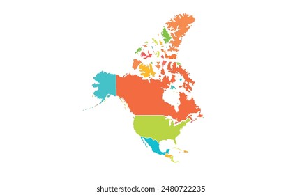 Map of North america isolated modern colorful style. for website layouts, background, education, precise, customizable, Travel worldwide, map silhouette backdrop, earth geography, political, reports. 