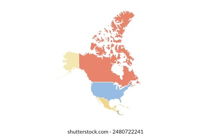 Map of North america isolated modern colorful style. for website layouts, background, education, precise, customizable, Travel worldwide, map silhouette backdrop, earth geography, political, reports. 