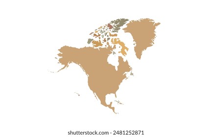 Map of North America isolated modern colorful style. for website layouts, background, education, precise, customizable, Travel worldwide, map silhouette backdrop, earth geography, political.