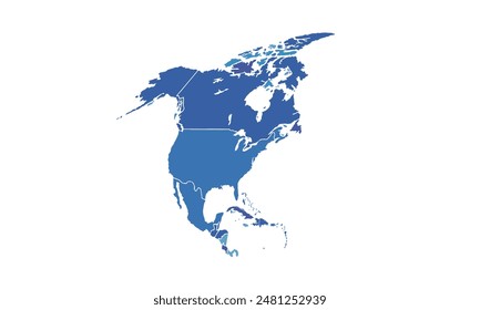 Map of North America isolated modern colorful style. for website layouts, background, education, precise, customizable, Travel worldwide, map silhouette backdrop, earth geography, political.