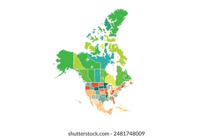 Map of North America isolated modern colorful style. for website layouts, background, education, precise, customizable, Travel worldwide, map silhouette backdrop, earth geography, political.
