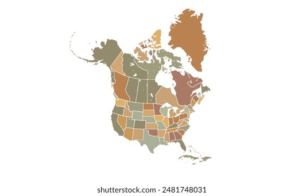 Map of North America isolated modern colorful style. for website layouts, background, education, precise, customizable, Travel worldwide, map silhouette backdrop, earth geography, political.