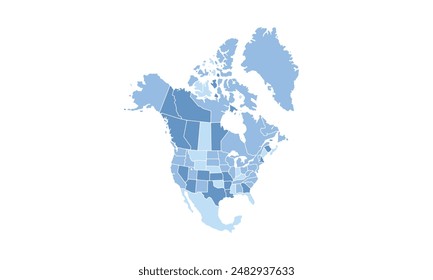Map of North America isolated modern colorful style. for website layouts, background, education, precise, customizable, Travel worldwide, map silhouette backdrop, earth geography, political.