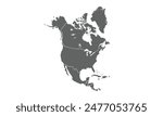 Map of North America isolated on white background. for website layouts, background, education, precise, customizable, Travel worldwide, map silhouette backdrop, earth geography, political, reports.
