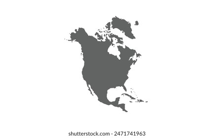 Map of North America isolated on white background. for website layouts, reports, annual infographics, world,travel around the world, map silhouette backdrop.