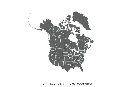 map of north america isolated on white background. for website layouts, background, education, precise, customizable, Travel worldwide, map silhouette backdrop, earth geography, political, reports.