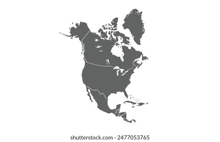 Map of North America isolated on white background. for website layouts, background, education, precise, customizable, Travel worldwide, map silhouette backdrop, earth geography, political, reports.