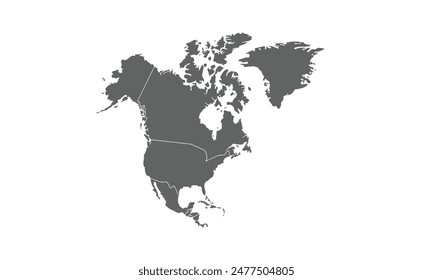 Map of North America isolated on white background. for website layouts, background, education, precise, customizable, Travel worldwide, map silhouette backdrop, earth geography, political, reports.