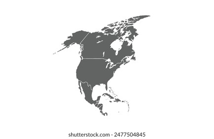 Map of North America isolated on white background. for website layouts, background, education, precise, customizable, Travel worldwide, map silhouette backdrop, earth geography, political, reports.