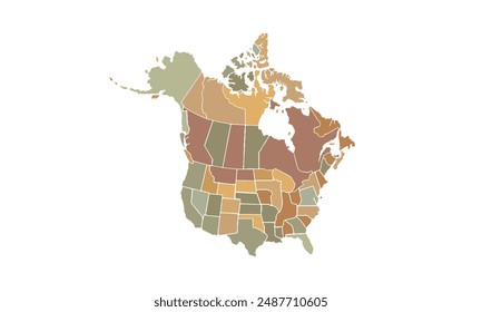 Map of North America isolated .vintage color style. for website layouts, background, education, precise, customizable, Travel worldwide, map silhouette backdrop, earth geography, political, reports.