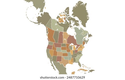 Map of North America isolated .vintage color style. for website layouts, background, education, precise, customizable, Travel worldwide, map silhouette backdrop, earth geography, political, reports.