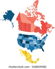 Map of North America with separate countries