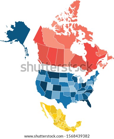 Map of North America with separate countries