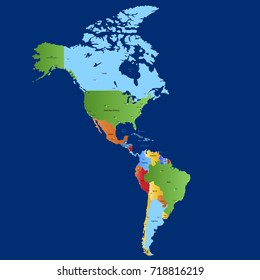Map of north america and south america.