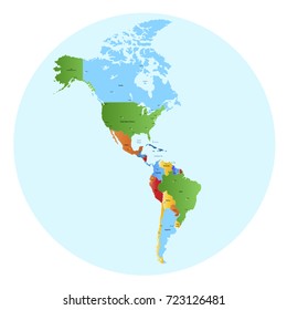 Map of north america and south america.