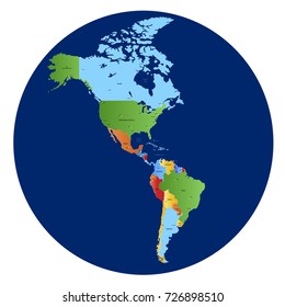 Map of north america and south america.