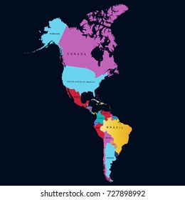 Map of north america and south america.