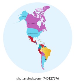 Map of north america and south america.