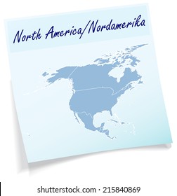 Map of North America as sticky note in blue