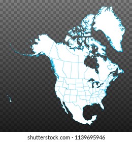 Map of North America. Vector illustration on transparent background. Items are placed on separate layers and editable. Vector illustration eps 10.