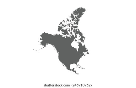 Map of north america.isolated on white background. for website layouts, reports, annual infographics, world, similar world map icons. travel around the world, map silhouette backdrop.