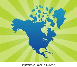 Map of the North American continent, USA Canada Mexico