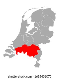 Map of North Brabant in Netherlands on white