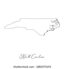 Map of  North Carolina. Border of North Carolina and handwritten name of the state. Minimalist map. This vector map is appropriate for digital editing and prints of all sizes.