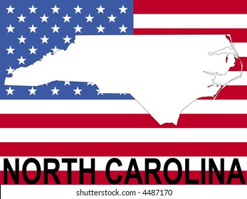 map of North Carolina on American flag illustration