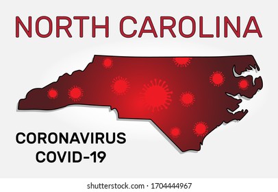 Map of North Carolina state and coronavirus infection.