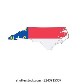 Map of the North Carolina state with its official flag isolated on white background. Vector illustration